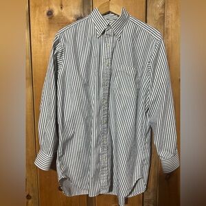 Robert Talbott White Shirt with Black Vertical Stripes - Button-Down